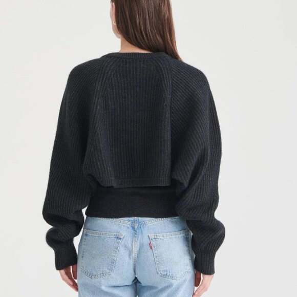 Naadam Wool Cashmere Fisherman Layered Sweater Smoke Black Size XS or S NWT - Picture 2 of 7